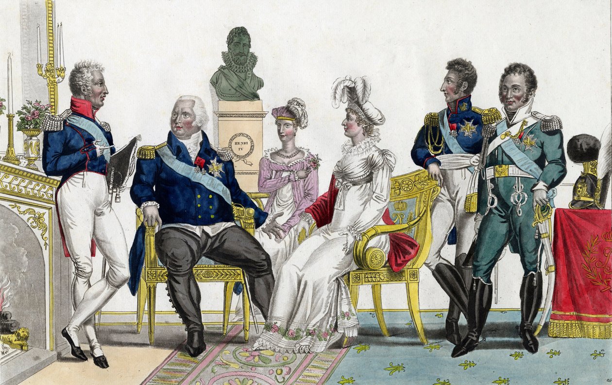 A Família Real - Charles, Conde de Artois, Luís XVIII, Marie Caroline, Duquesa de Berry (Marie-Caroline de Bourbon-Sicilies) Marie Therese, Duquesa de Angouleme (Marie-Therese Charlotte de France apelidada de Madame Royale) Louis Antoin de Unknown artist