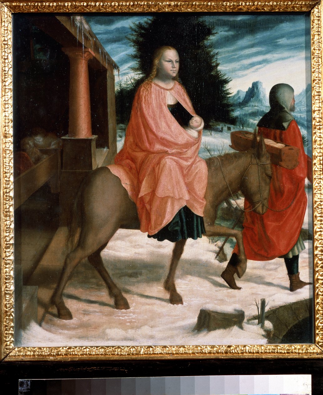"The Flight into Egypt", pintura de um artista não identificado do século XV. Museu Pushkin, Moscovo de Unknown artist