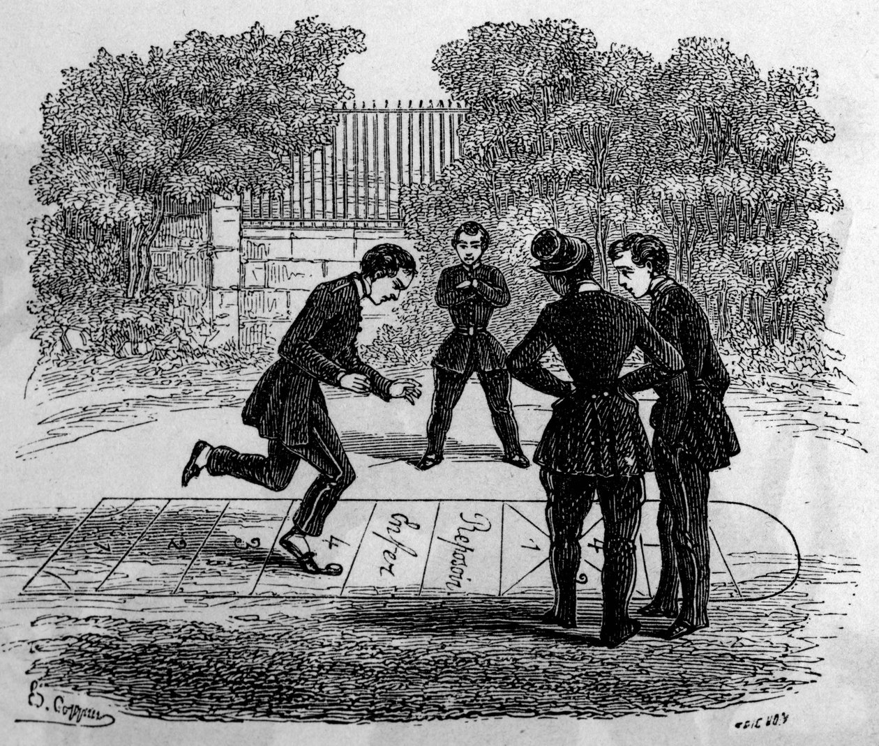 A grande treta. Gravura em "Le journal de la jeunesse". de Unknown artist