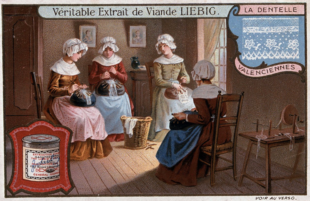 Oficina de rendas, Valenciennes, Liebig publicidade v. 1895 de Unknown artist