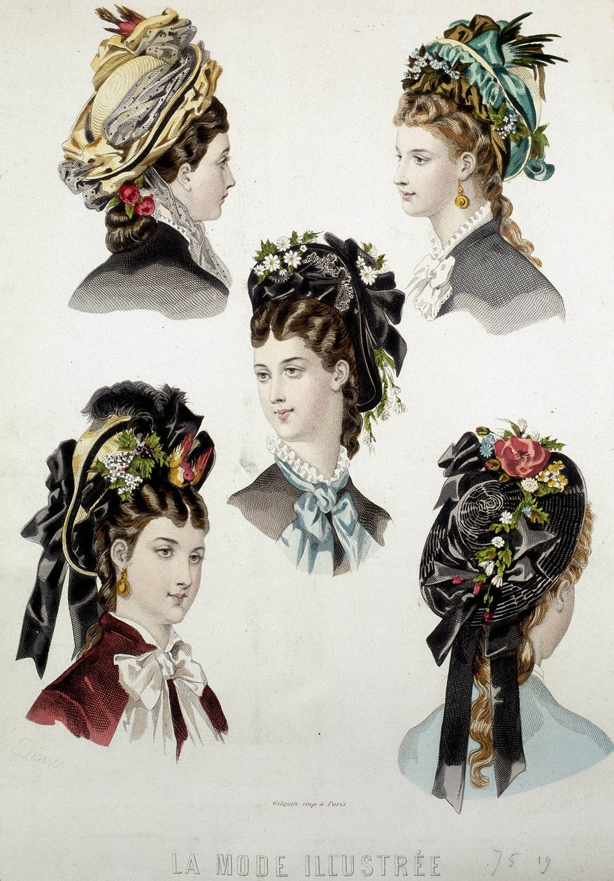 Penteados femininos - gravura, final do século 19 de Unknown artist