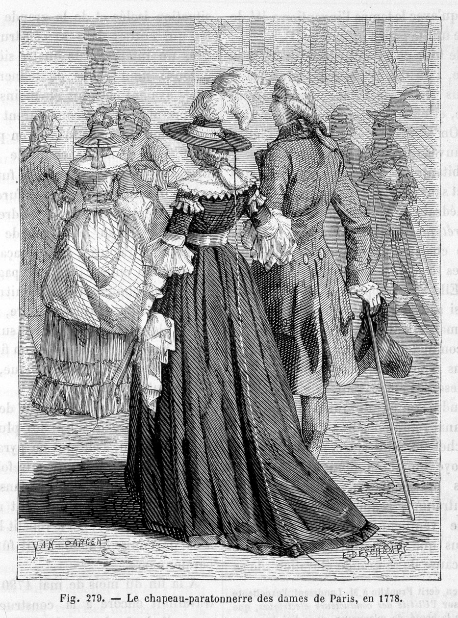 Chapéu de para-raios das senhoras de Paris 1778 - gravura de Unknown artist