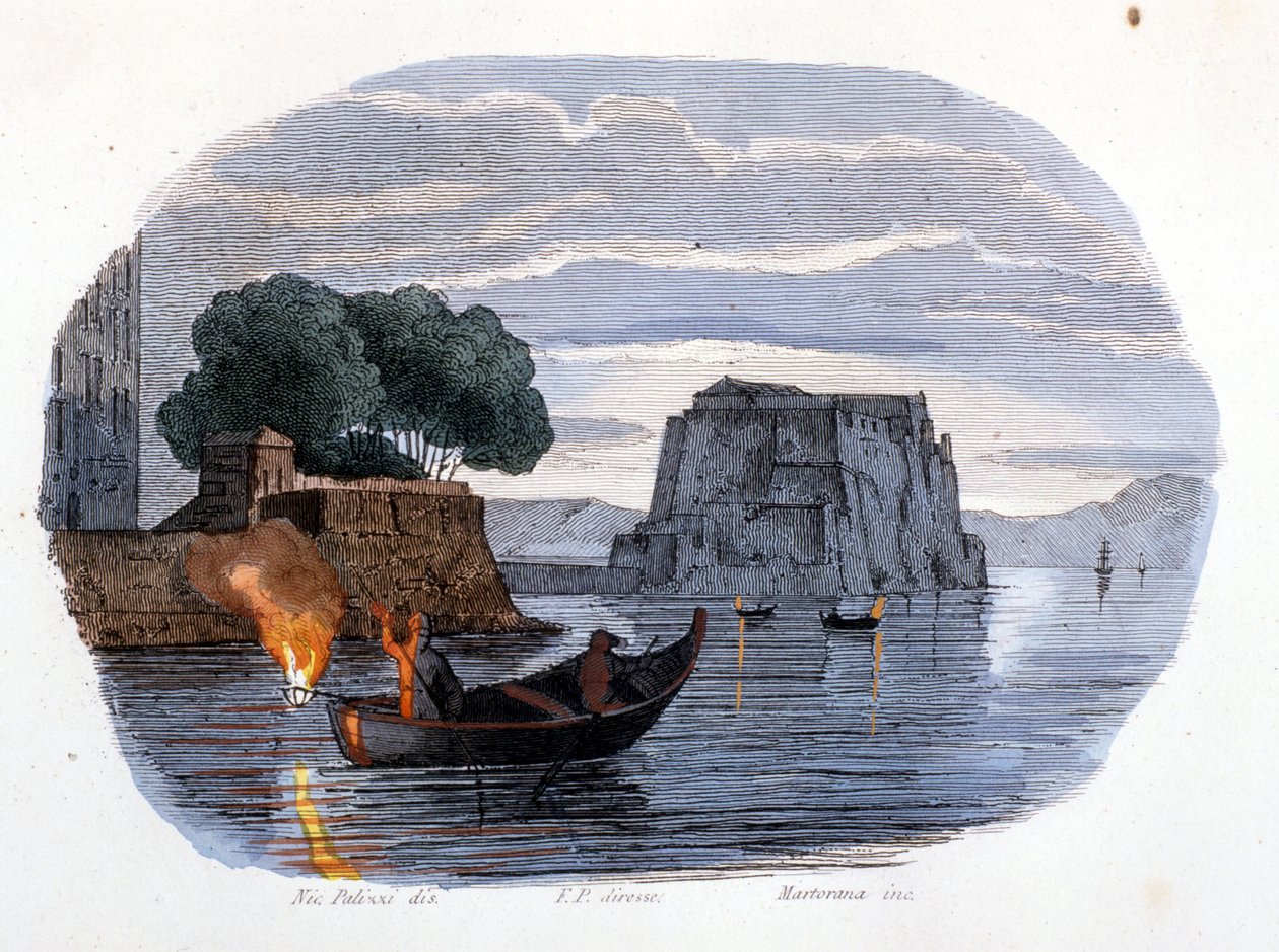 Pesca Lamparo, uma lâmpada usada para atrair peixes, na Baía de Nápoles. de Unknown artist