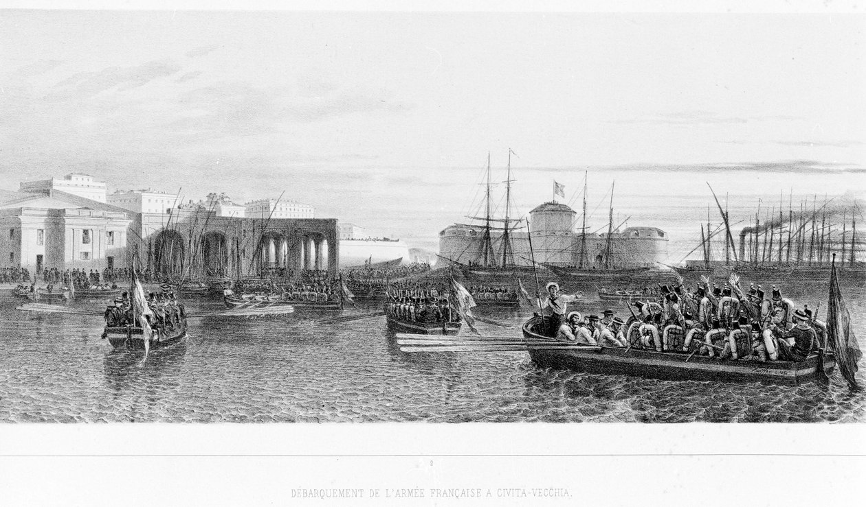 Aterragem dos franceses em Civitavecchia, perto de Roma, em 1849. de Unknown artist