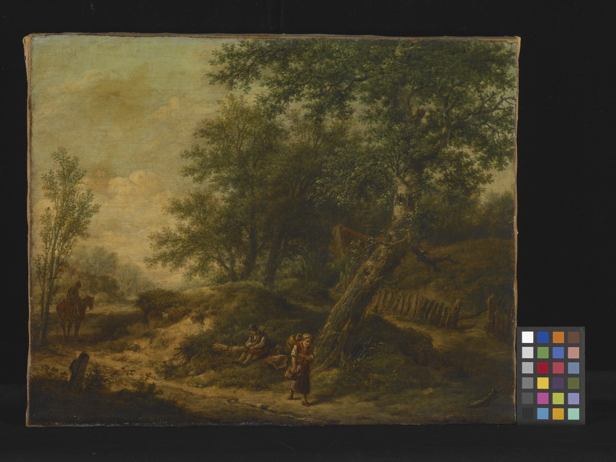 Paisagem com casa de campo e viajantes (óleo sobre tela) de Unknown artist