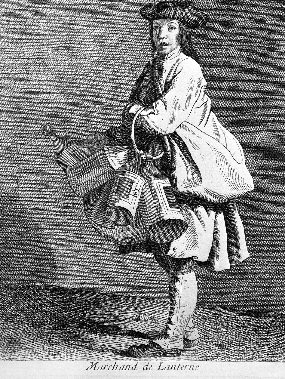 Negociante de lanternas. Gravura do século XIX. de Unknown artist