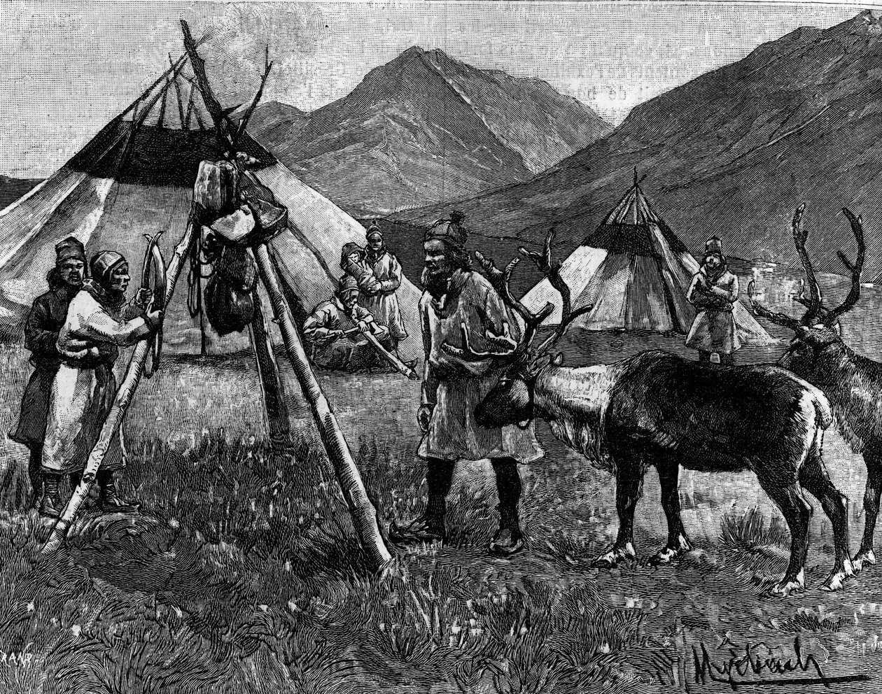 A Lapónia: Camp de Lapons. Gravura no "The Journal of Youth". de Unknown artist