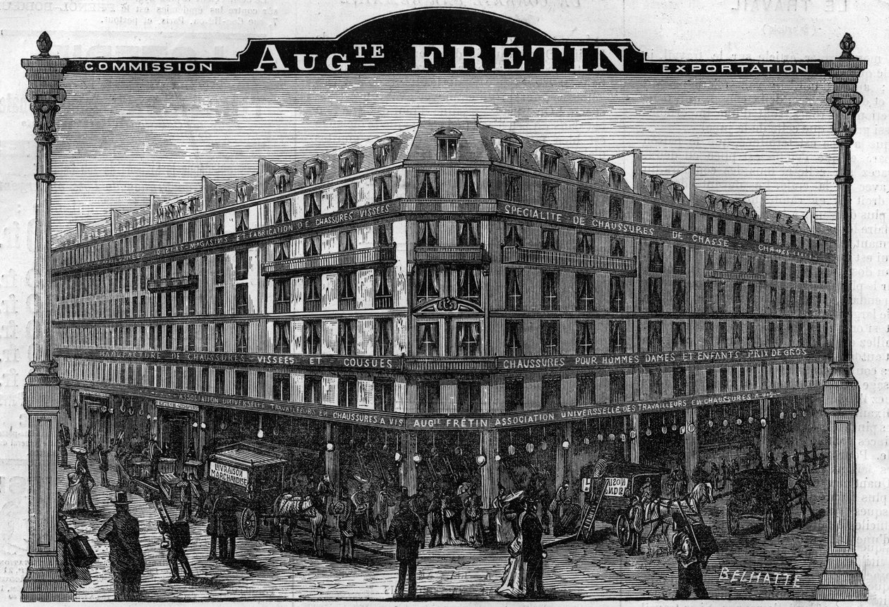 Grande Chausage Manufacture "Auguste Fretin", Paris VI Arrondissement 64, rue de Rennes. Gravura a partir de 1883 de Unknown artist