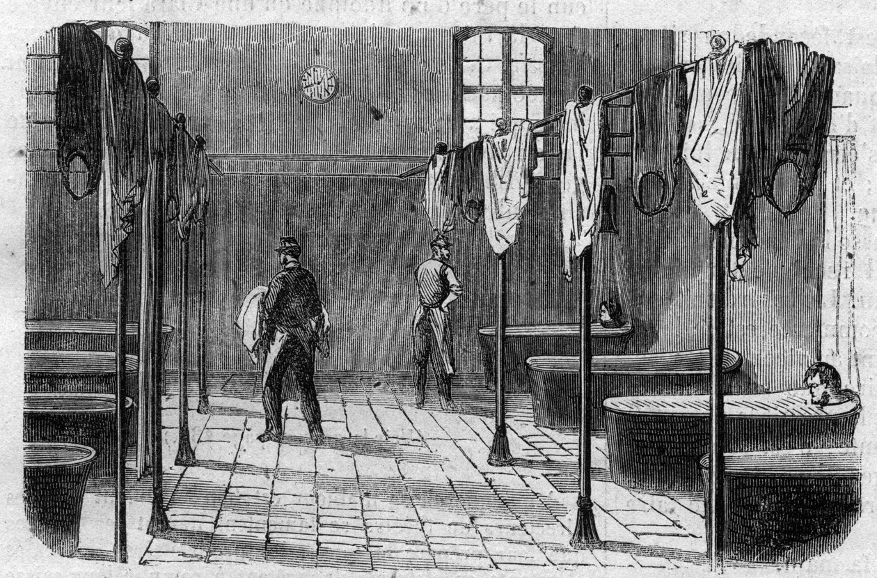 O Asilo Sainte Anne (Sainte-Anne) em Paris: a casa de banho - Gravação no "Le Journal Illustrée de Unknown artist