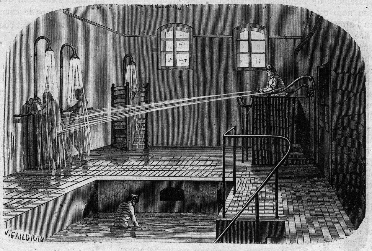 O Asilo de Sainte Anne em Paris: hidroterapia - Gravação no "Le Journal Illustre de Unknown artist