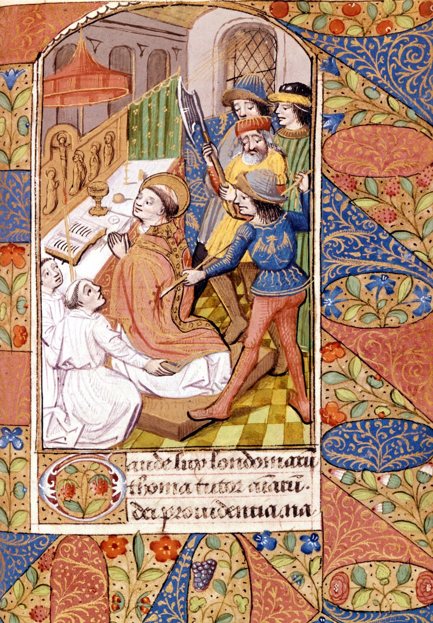 O assassinato de São Tomás Becket (1118 - 1170), prelado e político inglês. Miniatura do século XIV. Biblioteca Victoria & Albert, Londres. de Unknown artist