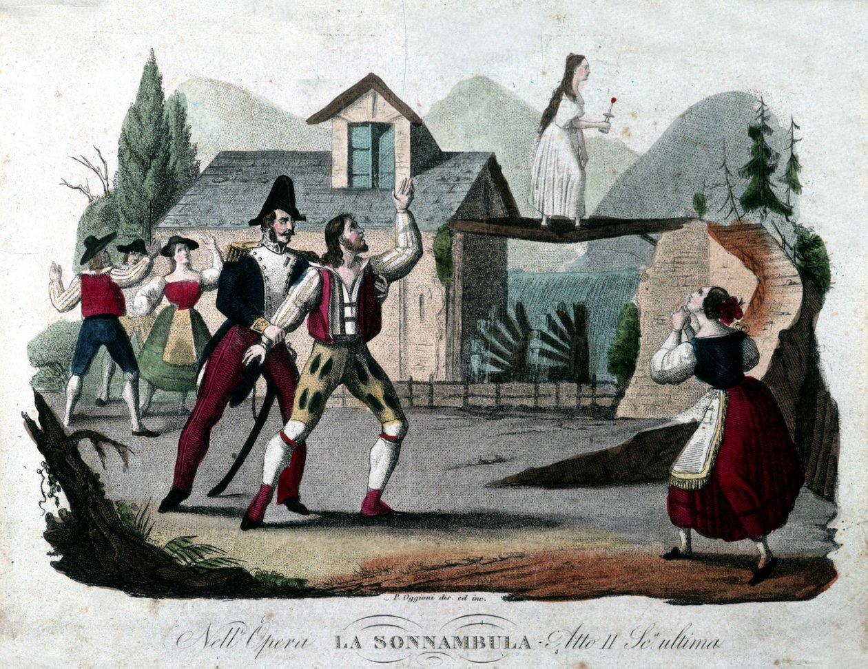 Última cena do Acto II de "La somnambule (La sonnanbula") de Vincenzo Bellini. Gravação a partir de 1835. de Unknown artist