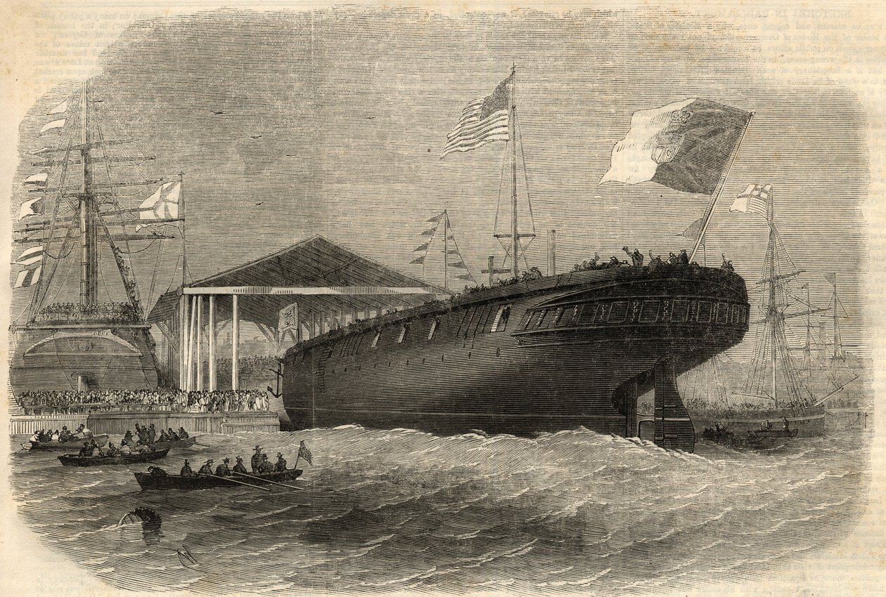Lançamento da corveta portuguesa "Sagres" em Limehouse (Londres). Gravação no "The Illustrated London News" de 5 de Junho de Unknown artist