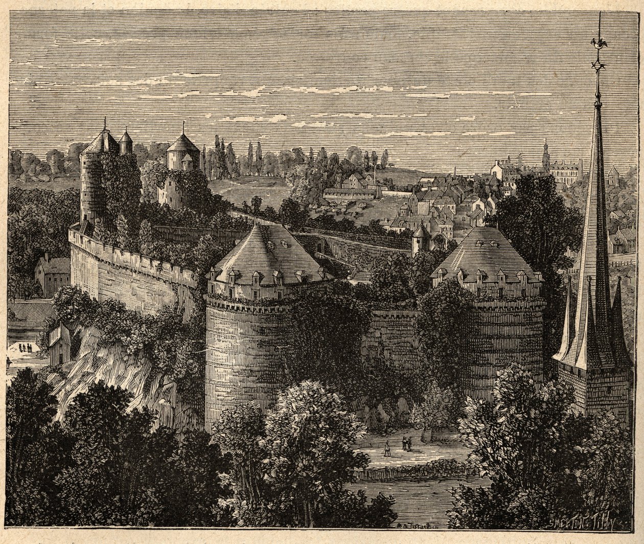 Le Chateau a Fougeres - Bretanha - França - gravura em "PATRIE" - DESCRIÇÃO PECTUREQUIREQUE DE LA FRANCE EN 6 VOLUES BY LUCIEN HUARD - final do século XIX de Unknown artist