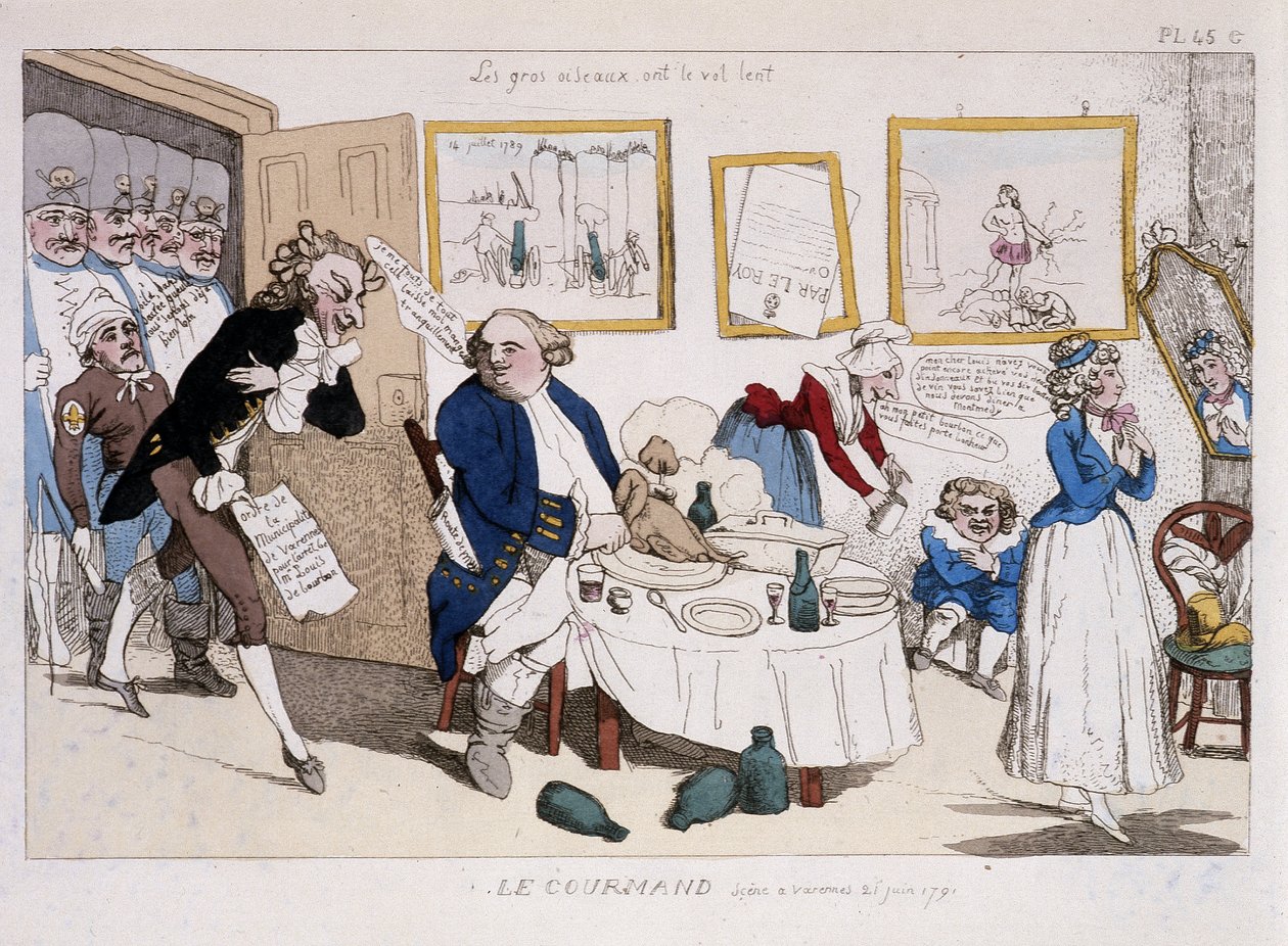 Le gourmand (refeição de Luís XVI e Maria Antonieta durante o voo para Varennes) - no "Musée de la caricature" (Museu da Caricatura) de Unknown artist