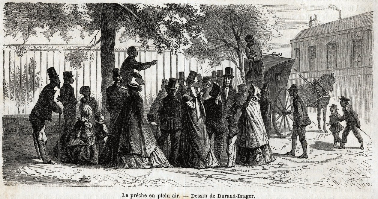 Le preche en plein air, em Londres, desenho de Durand Brager, para ilustrar Uma excursão aos bairros pobres de Londres, em 1862, de L.Simonin. Gravura em "Le tour du monde", editado por Edouard Charton de Unknown artist