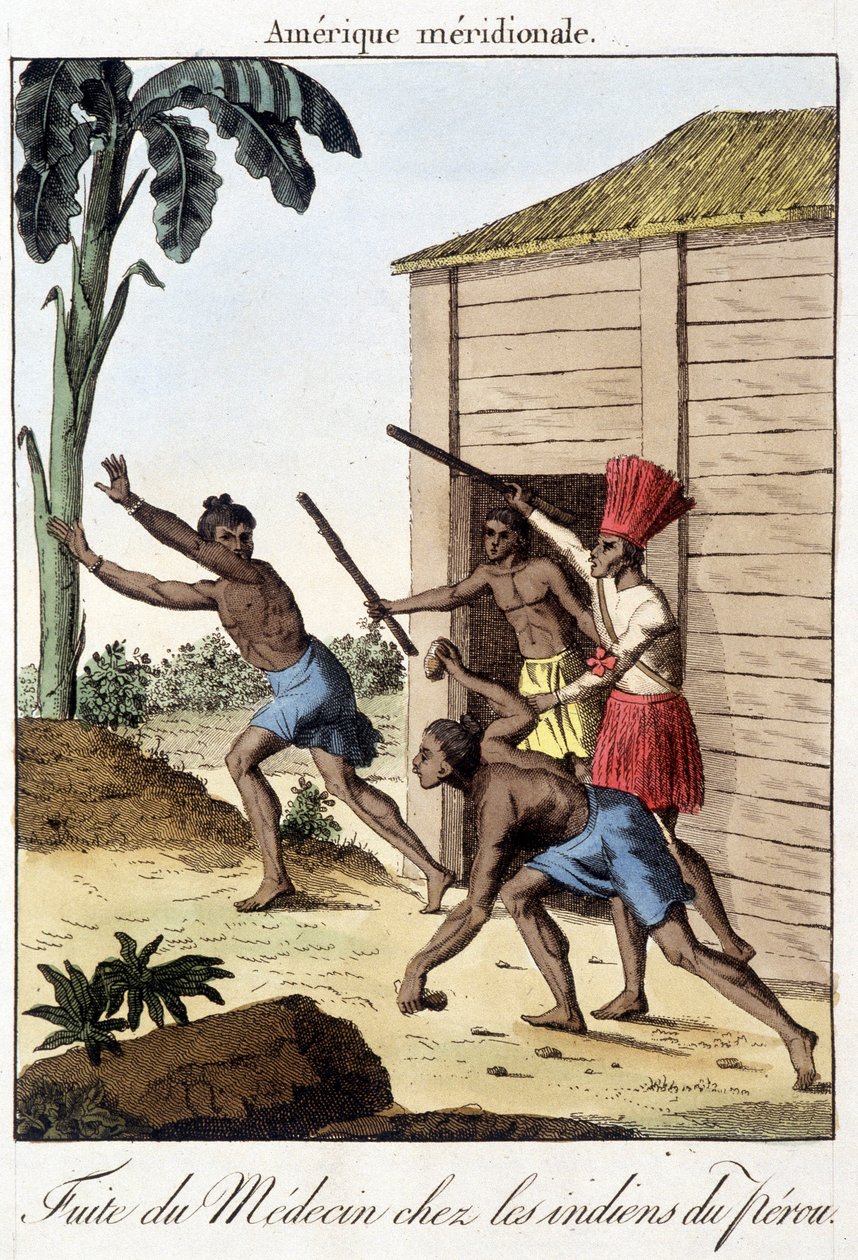 Vazamento do médico entre os índios do Peru (Inca) - gravura de Unknown artist