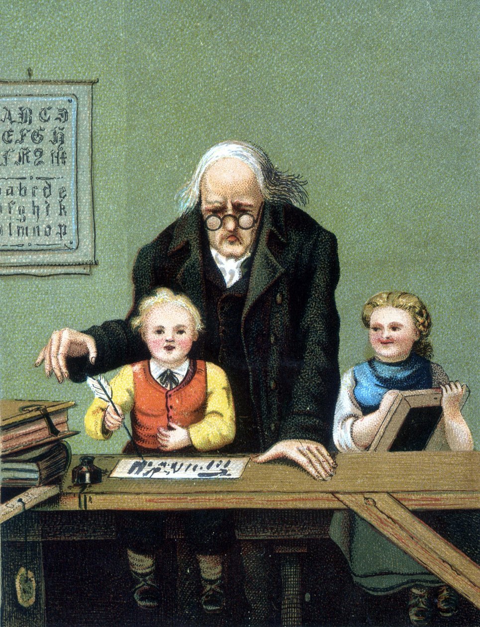 Aprender a escrever - cromolitografia, final do século XIX de Unknown artist