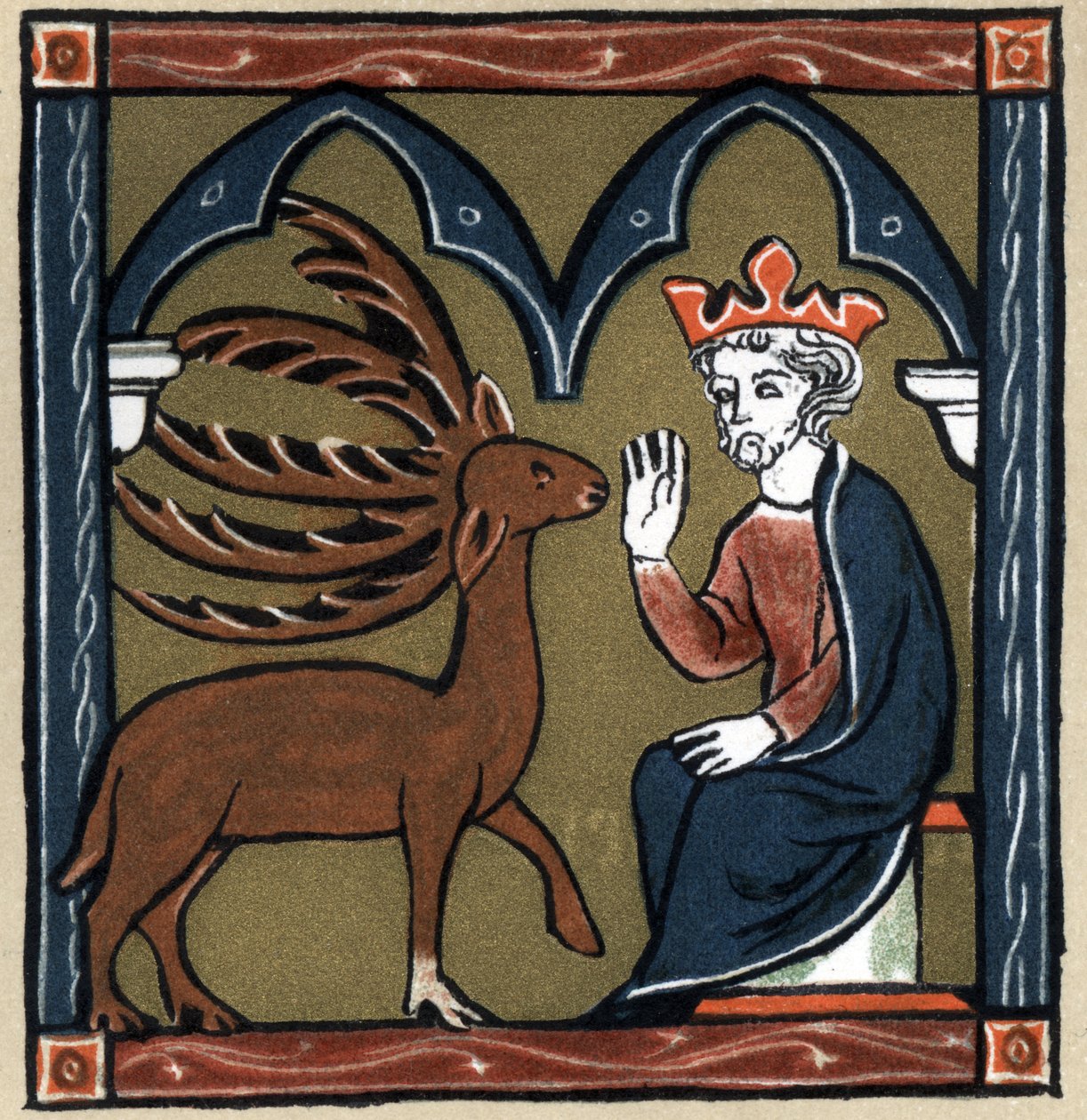 Lenda Arthurian: A metamorfose de Merlin em veados de cinco madeiras visita Jules Cesar. Em "História da Literatura Francesa", por Hermann Suchier de Unknown artist