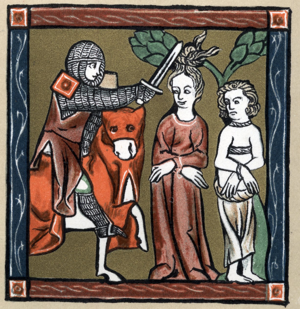 Lenda Arthurian: Yvain (ou Owein) delivre o cavaleiro Sagramor ou Sagremor e sua esposa. Em "Geschichte der Franzosischen Literatur", de Hermann Suchier de Unknown artist