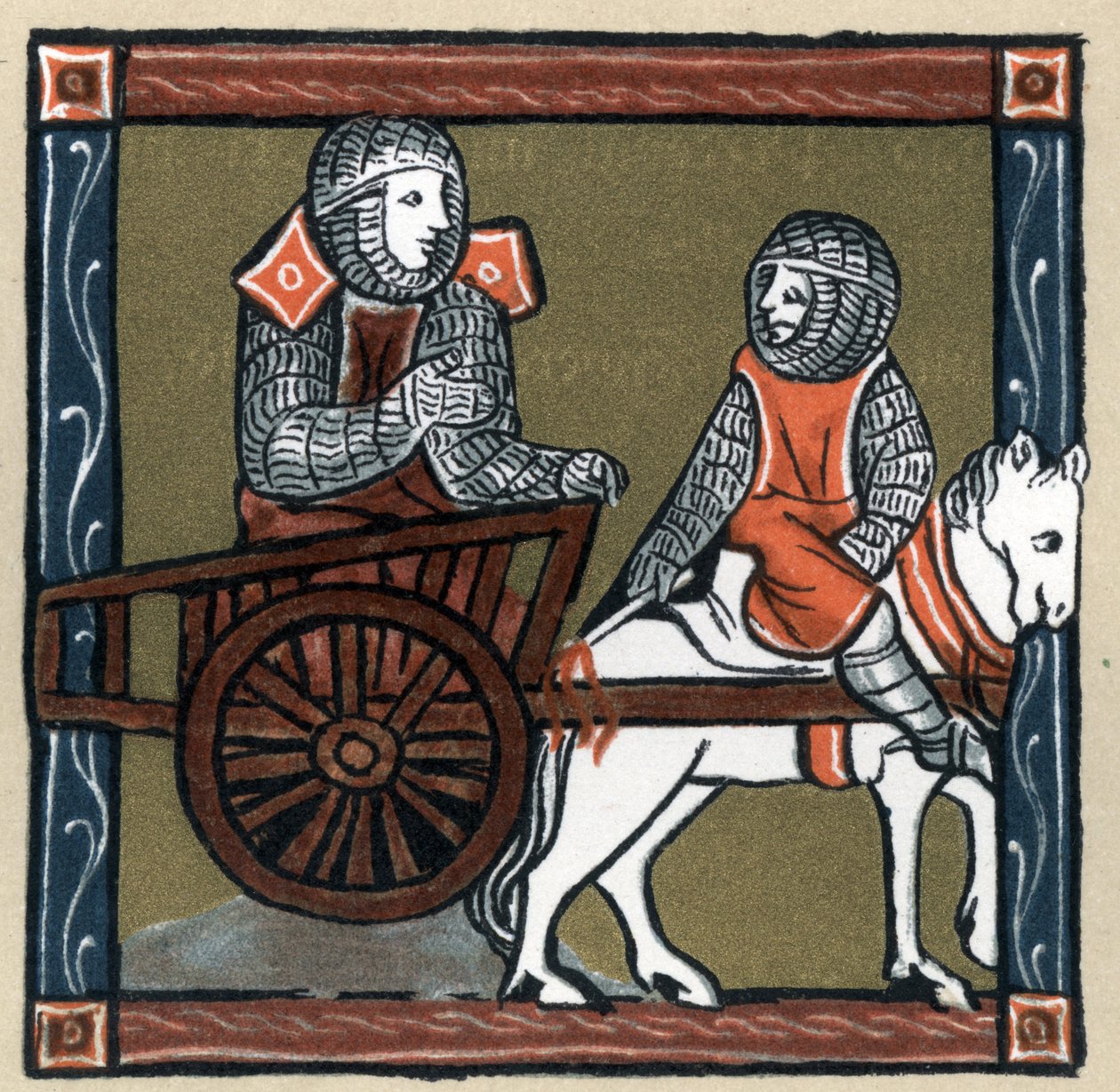 Lenda Arthurienne: Lancelot du lac dans la charrette. Em "História da Literatura Francesa", por Hermann Suchier de Unknown artist