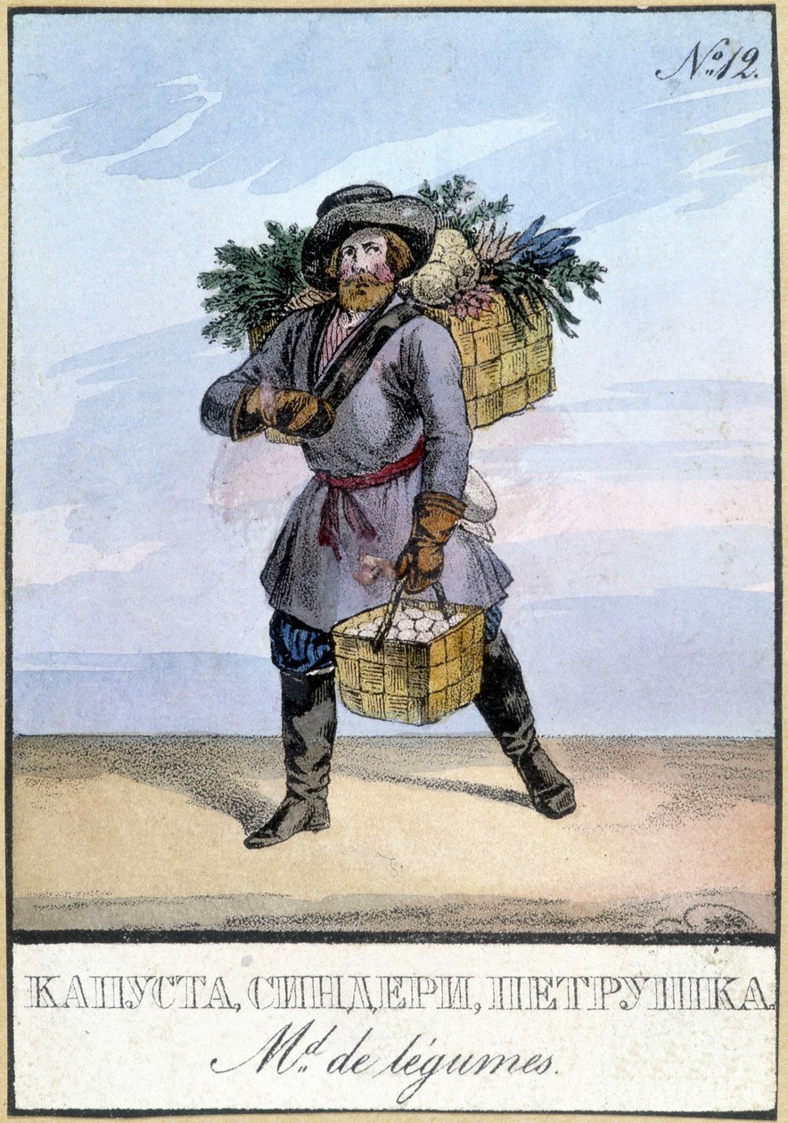 Comerciante de legumes na Rússia no século XIX. de Unknown artist