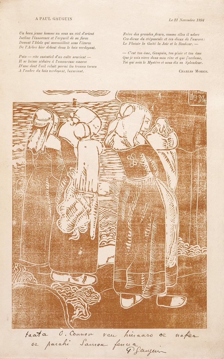 Les Bretonnes (The Breton Women) (impressão em bloco de madeira) de Unknown artist
