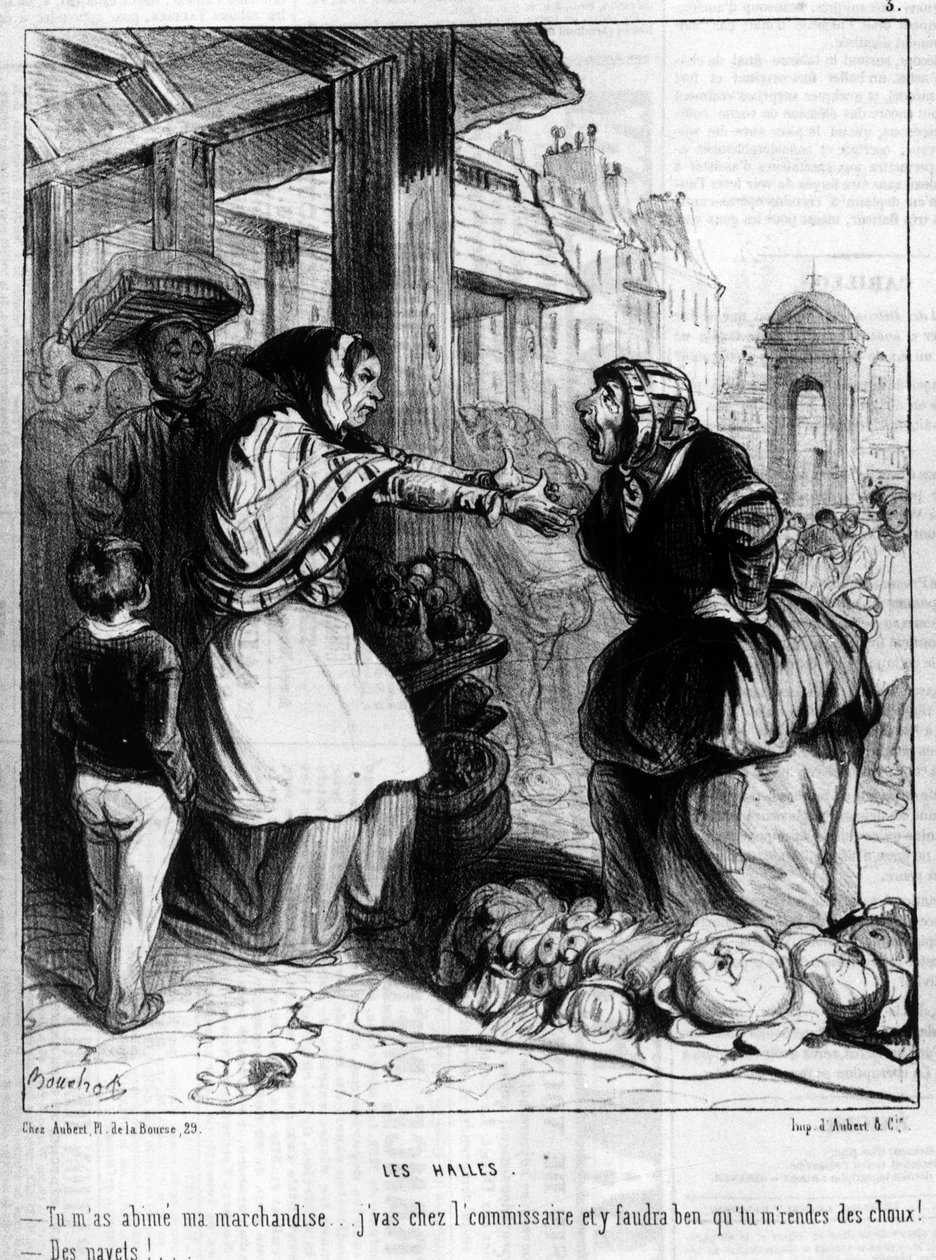 Les Halles - Marchandes em briga no Halles de Paris, - no "Charivari" de 14/10/1844. de Unknown artist