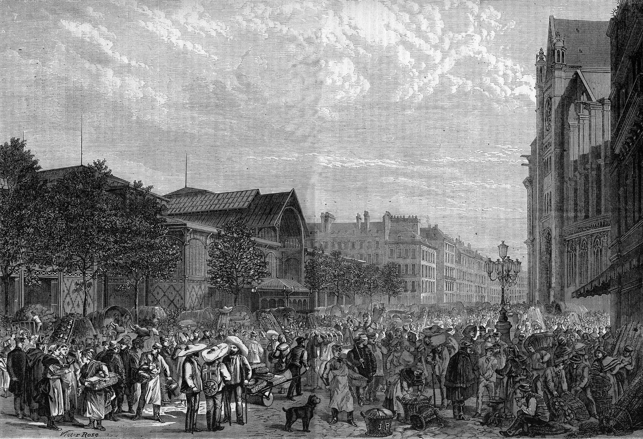 Les Halles central, em Paris, em 1878. de Unknown artist
