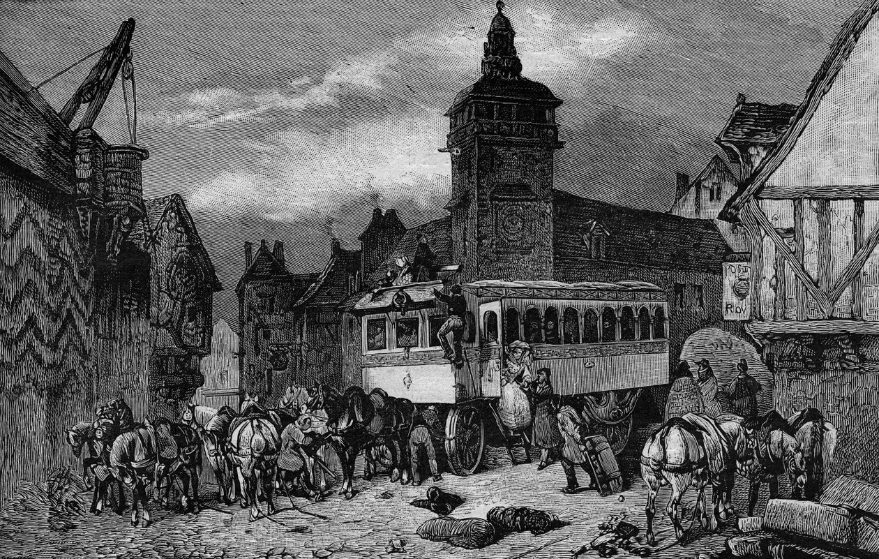 Les Omnibus de Paris no século XIX: o carro tem 60 lugares - gravura a partir de 1892 de Unknown artist