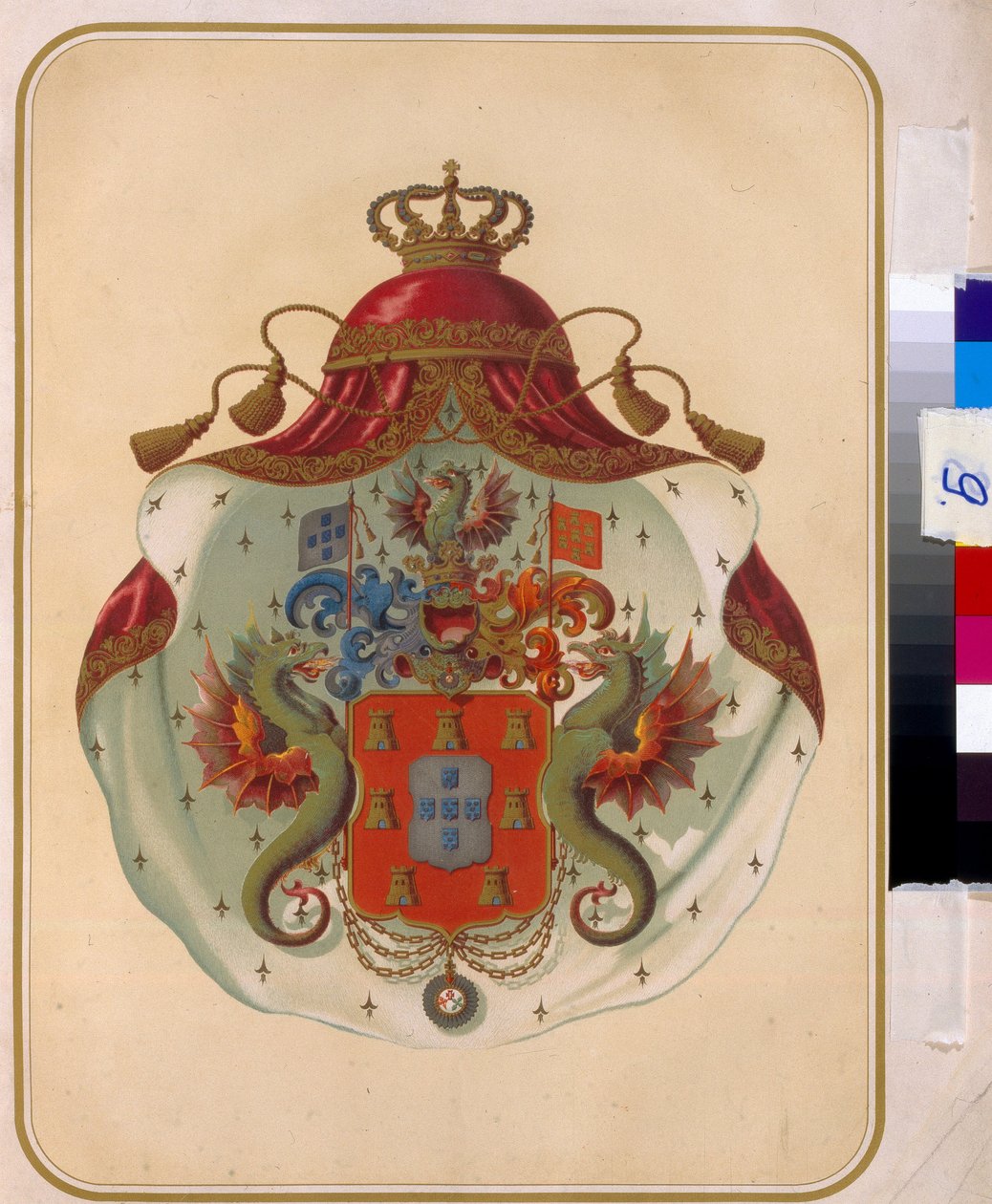 O Brasão da Grande Loja dos Maçons de Mecklenburg (Alemanha). (O Brasão de Armas da Grande Loja dos Maçons de Mecklenburg). Grande Loja Provincial fundada em 1819. Trabalho anónimo, litografia. Biblioteca Estatal Russa, Moscovo. de Unknown artist