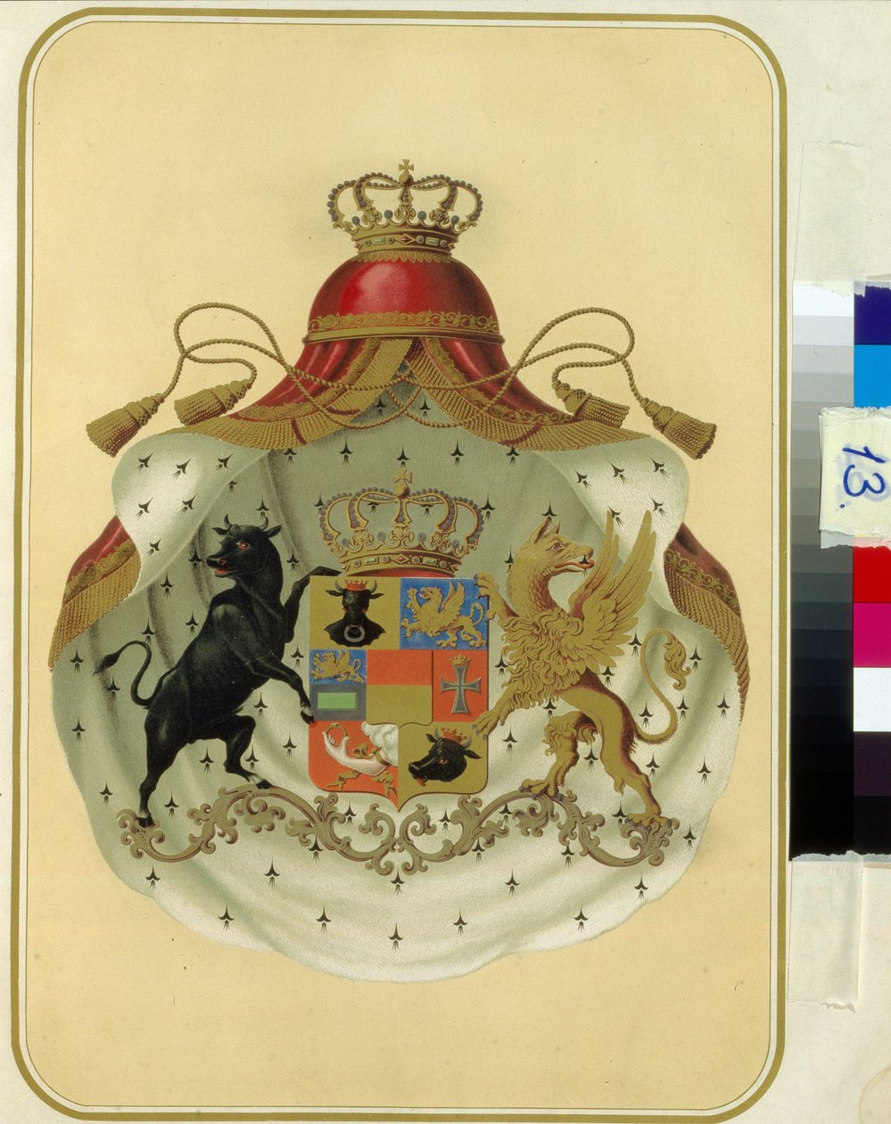 Les armoiries des francs macons de la Grande Loge de la Suede Norvege (O Brasão da Grande Loja Maçónica da Suécia, Noruega). Oeuvre anonyme, lithographie. Biblioteca Estatal Russa, Moscou. de Unknown artist