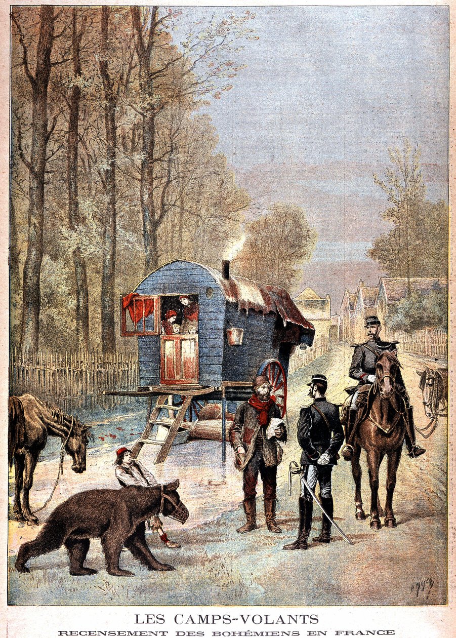 Les camps volants: Censo dos Boémios em França (Roulotte, bohemiens et gendarmes) - no "Le petit journal" de 05/05/1895 de Unknown artist