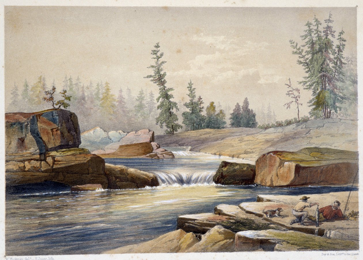 Les chutes de papineau - em "Sketches on the nipisaguit a river of New Brunswick in America" por William Hickman, ed. Halifax de Unknown artist
