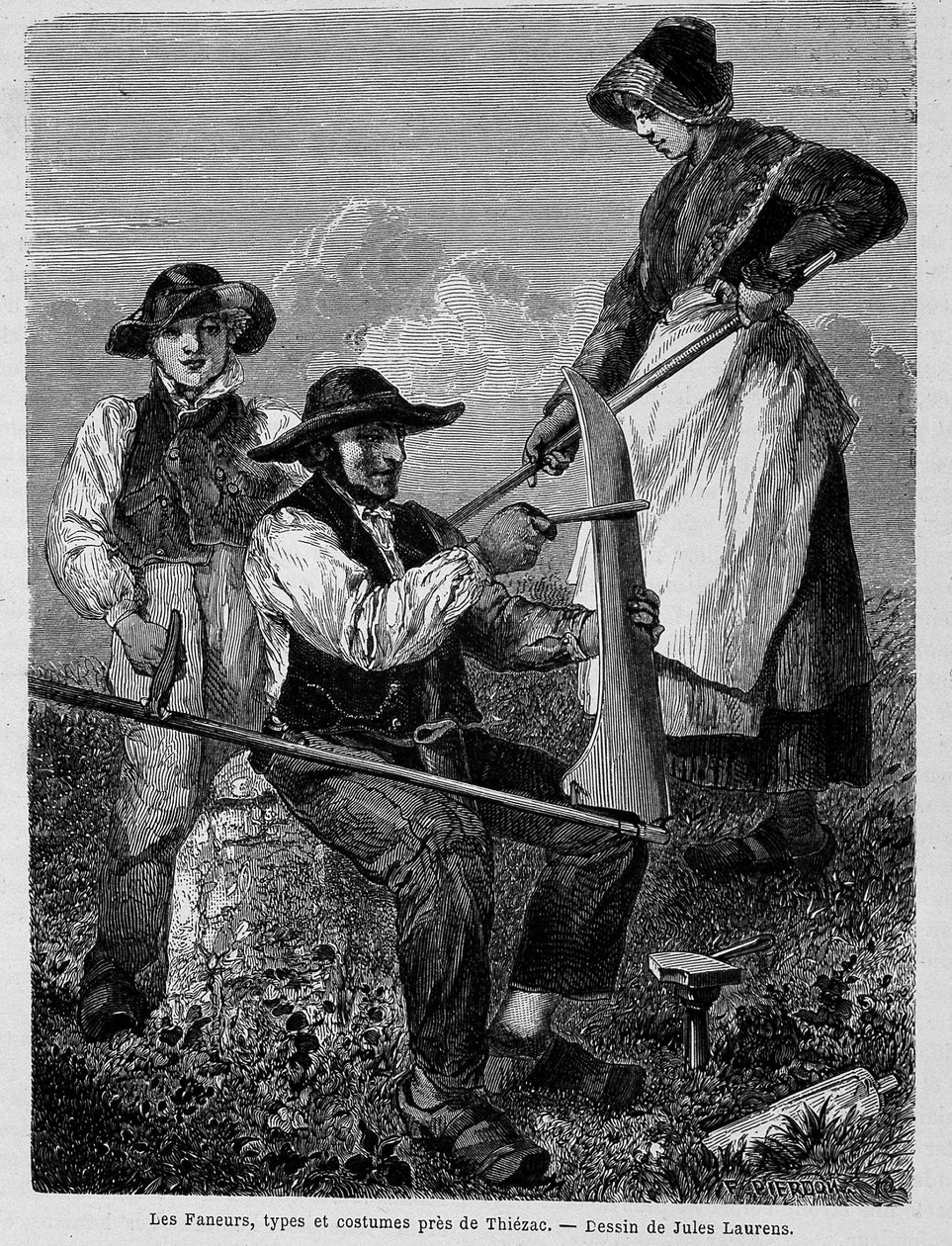Os tedders, tipos e trajes perto de Thiézac, em Auvergne - em "Around the world de Unknown artist