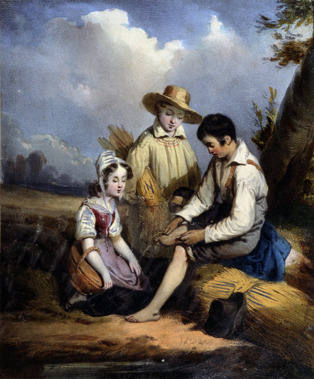 Les petits reapers (um ferido no pé), v.1840 de Unknown artist