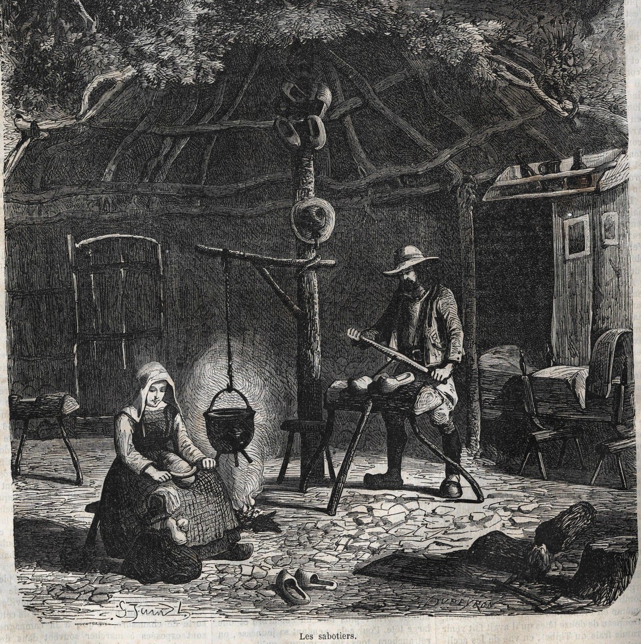 Les sabotiers. gravura do século XIX de Unknown artist