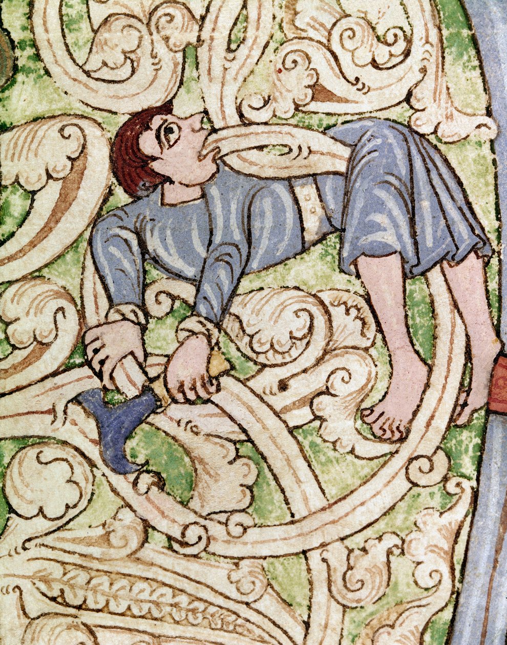 Lettrine C decoree da representação de um lenhador. Miniatura de uma Bíblia (antigo testamento) (Ms 3088) Século XII Coimbra, Biblioteca da Universidade de Unknown artist