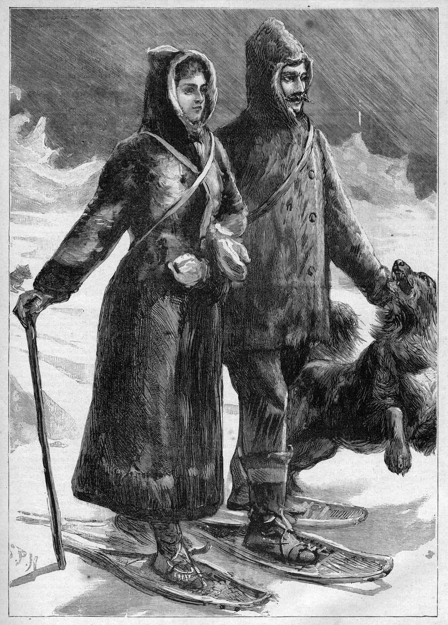 Tenente Robert Edwin Peary (1856-1920) na Groenlândia com sua esposa - gravação em "Le Journal des voyages" de 1894 de Unknown artist