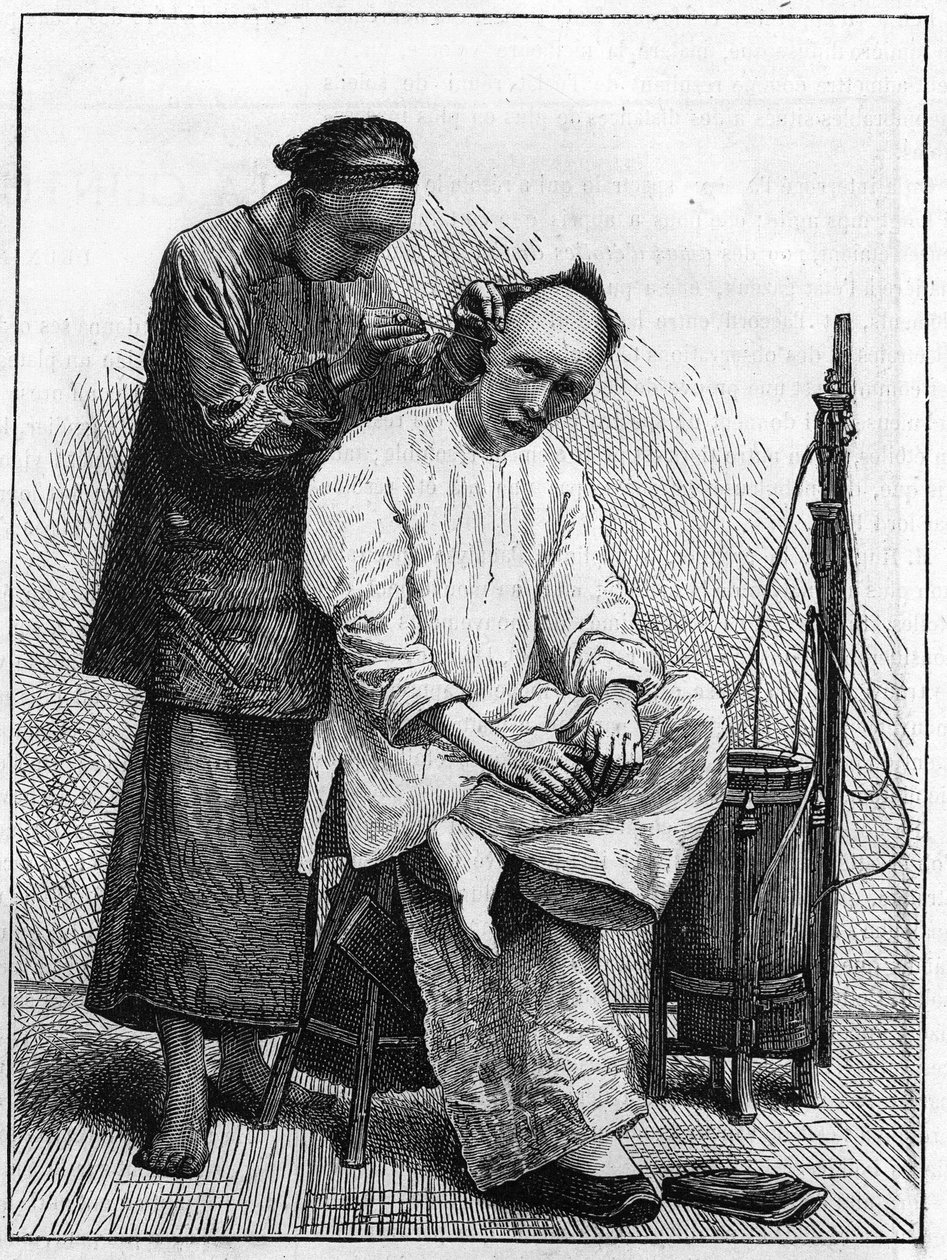 A vida na China no século XIX: O barbeiro viajante. de Unknown artist