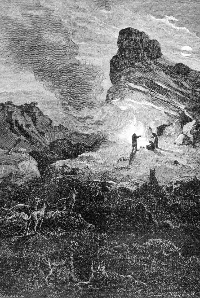 A vida no Paleolítico. Gravura do século XIX. de Unknown artist