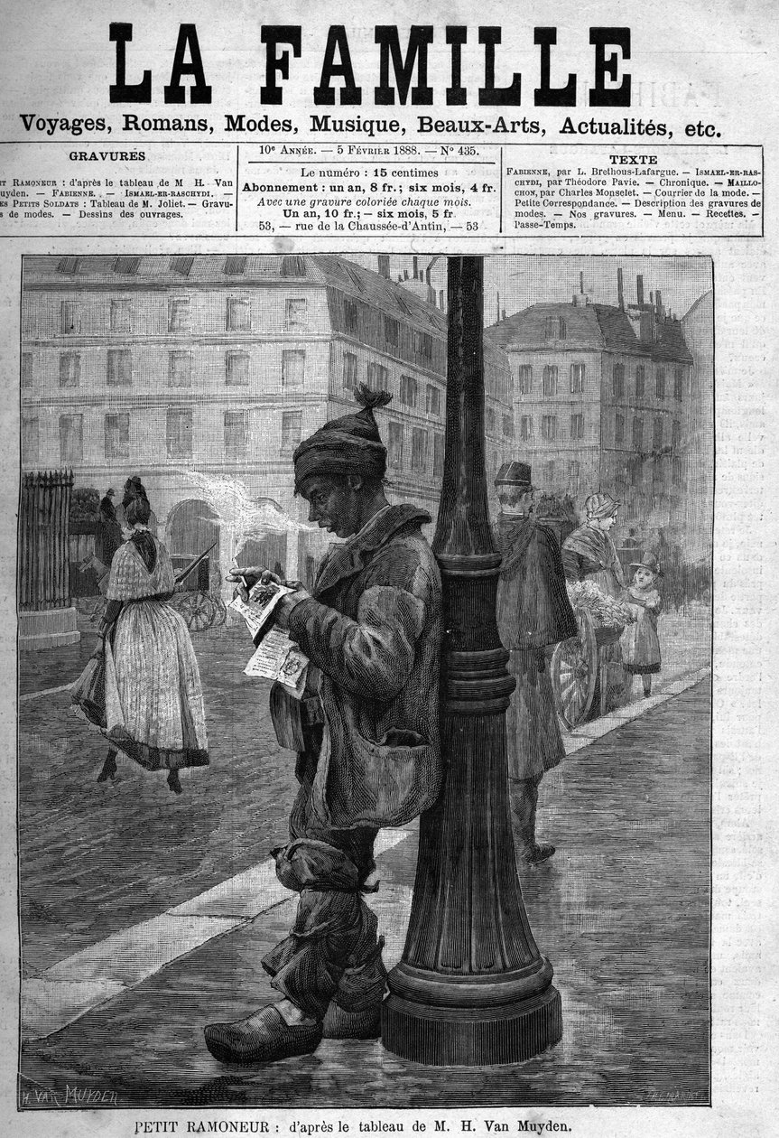 Pequena Chaminé. Gravura da pintura do M.H. Van Muyden. Capa do jornal "La famille" de 1888. de Unknown artist