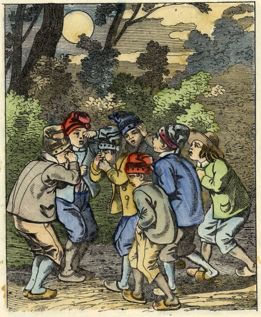 O pequeno Poucet e os seus irmãos Perdidos na floresta. Ilustração do conto "Le Pepetit Poucet", de Charles Perrault de Unknown artist