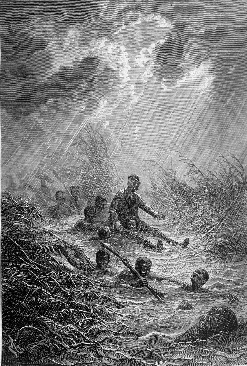 Livingstone and His Men Crossing a Watercourse - "Livingstone