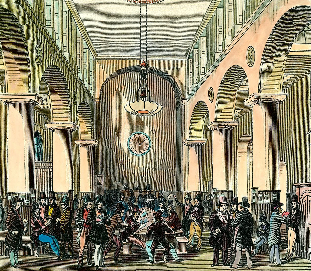Bolsa de Valores de Londres: Bolsa de Valores de Londres no século XIX. Gravura. Coleção privada. de Unknown artist