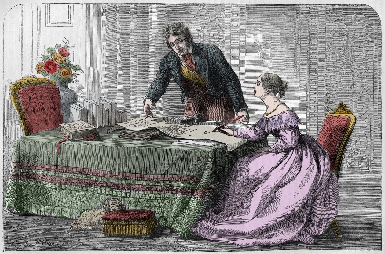 Lord Melbourne (William Lamb - 1779-1848) instruindo a jovem rainha Victoria de Unknown artist