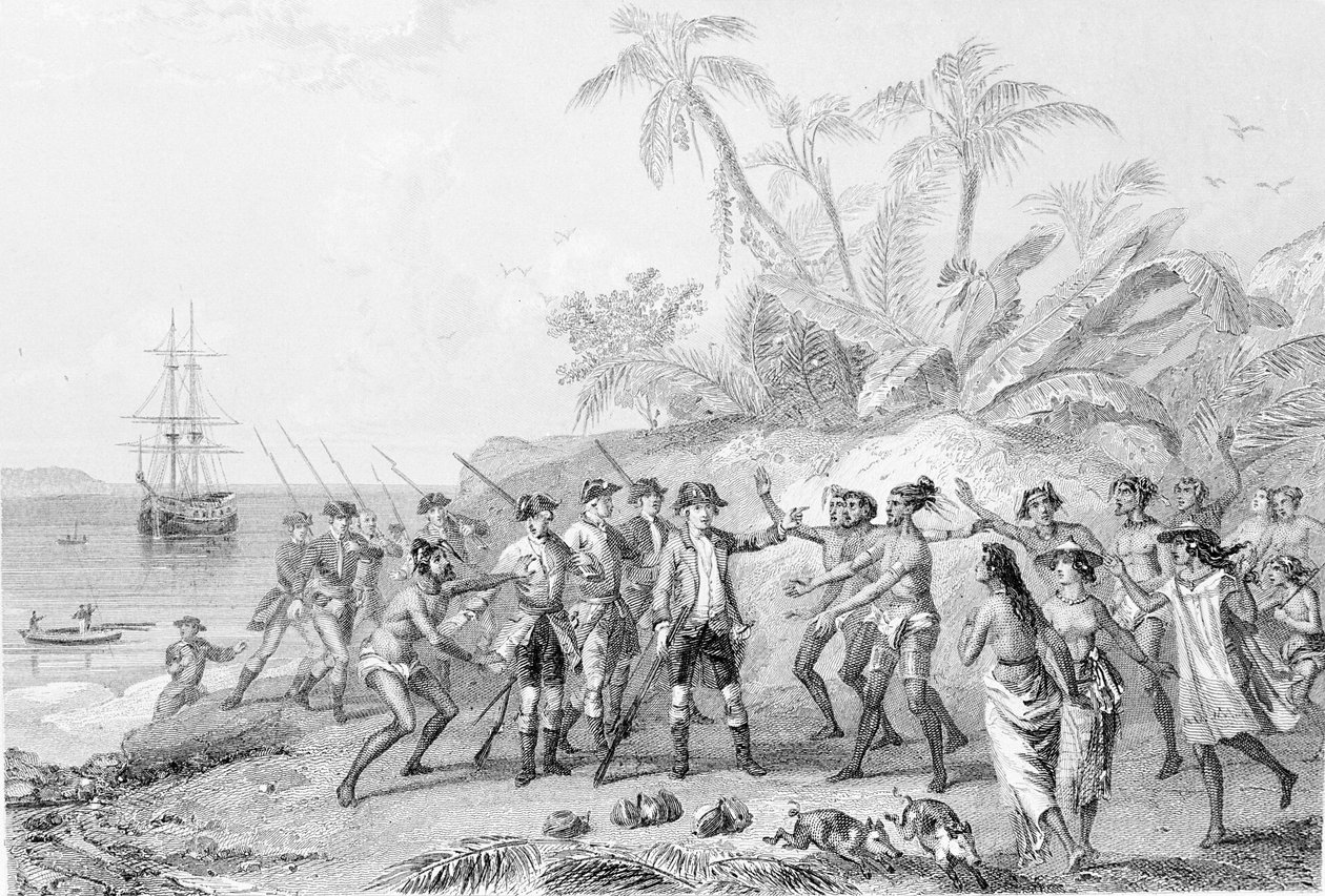 Louis Antoine, Conde de Bougainville (1729-1811) chegando ao Tahiti de Unknown artist