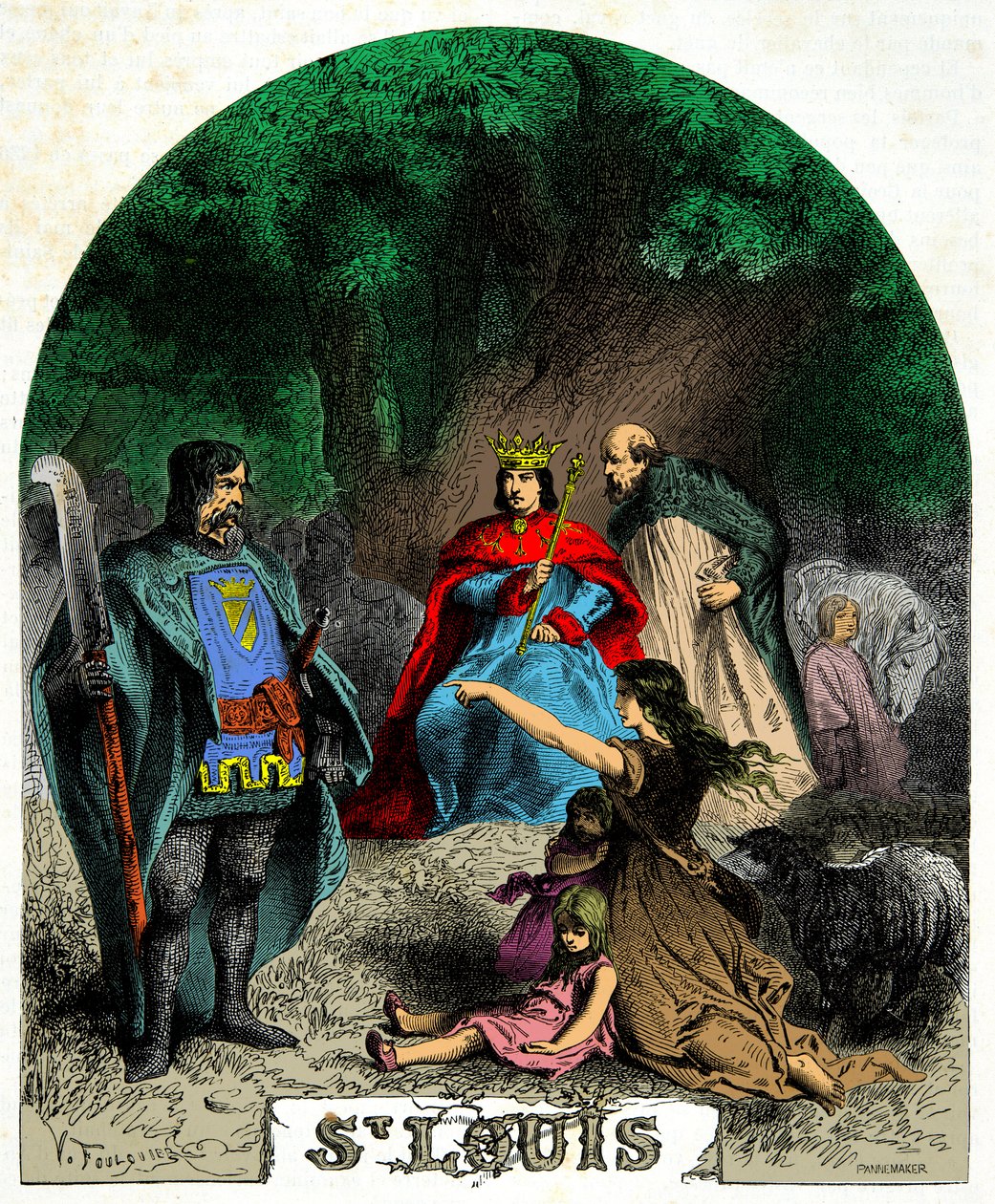 Luís IX (Saint Louis 1214-1270) fazendo justiça sob um carvalho, Gravura do século XIX de Unknown artist