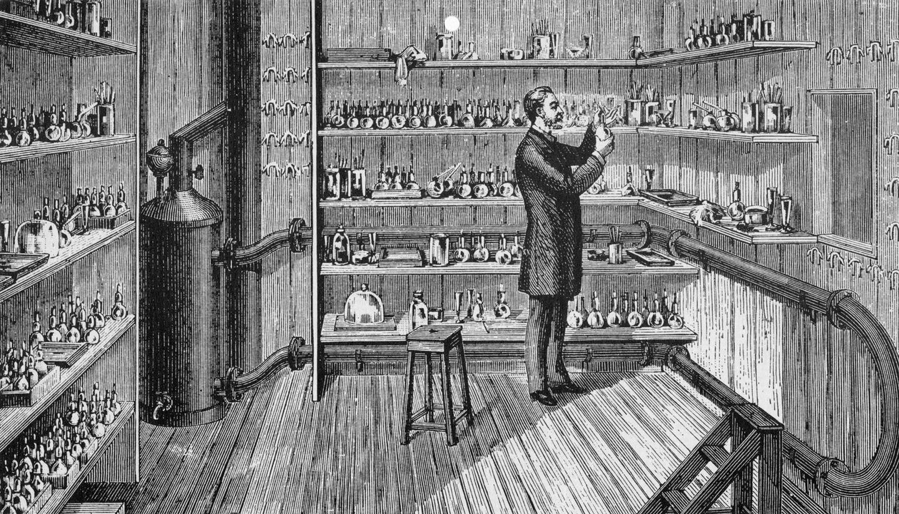 Louis Pasteur (1822-1895), químico e biólogo francês, em 1883, na Ecole Normale de Paris. de Unknown artist