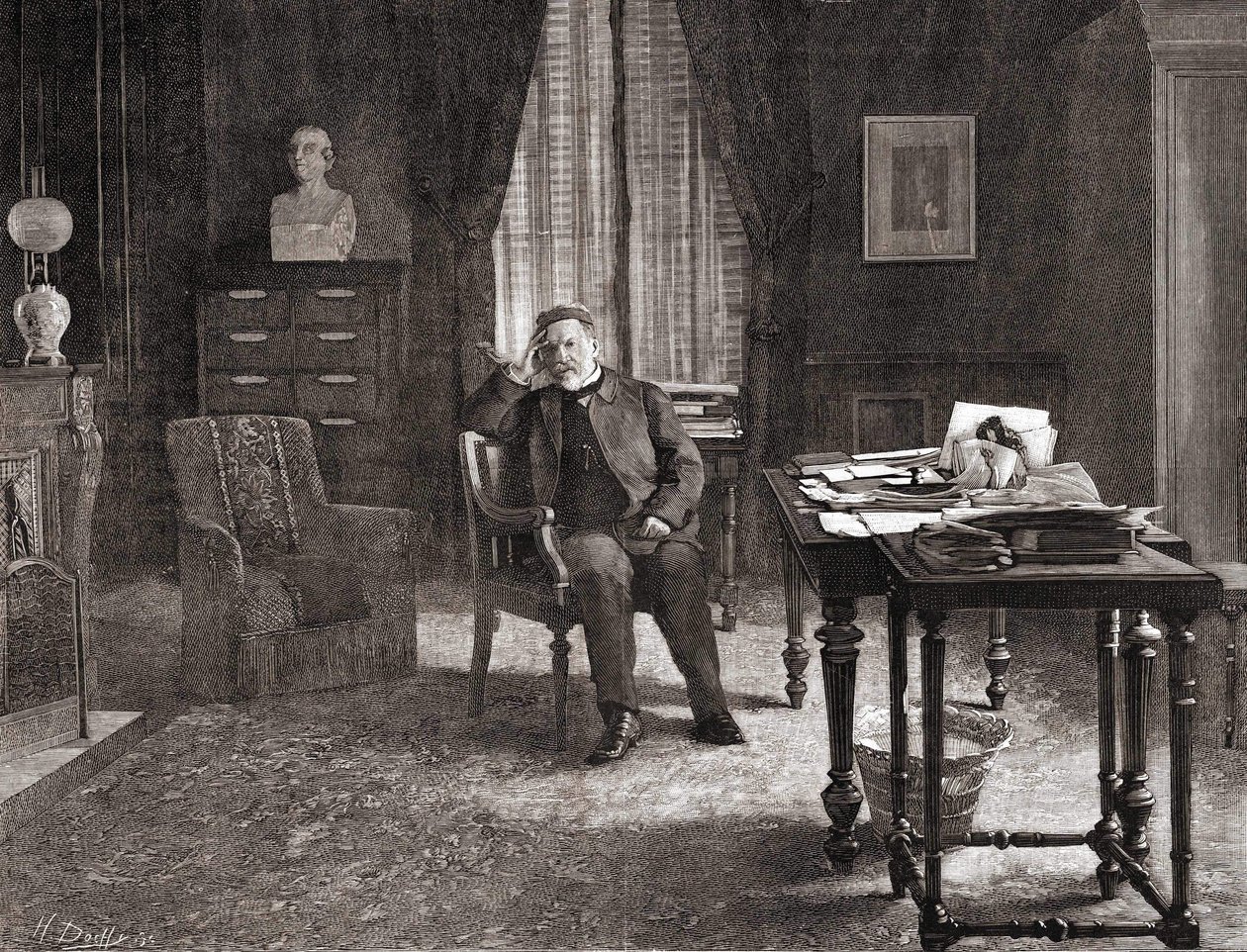Louis Pasteur no seu escritório no instituto. Gravura do século XIX. de Unknown artist